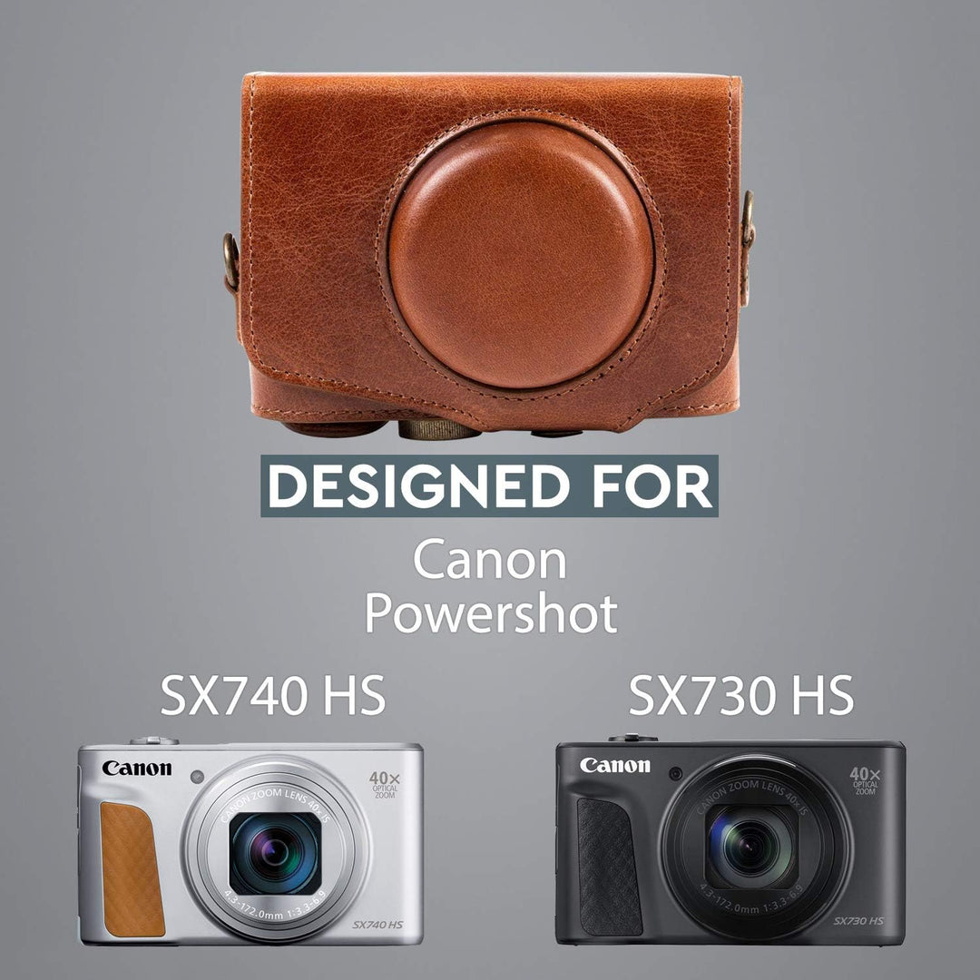 MegaGear MG1177 Canon PowerShot SX740 HS, SX730 HS Ever Ready Echtleder Kameratasche mit Trageriemen
