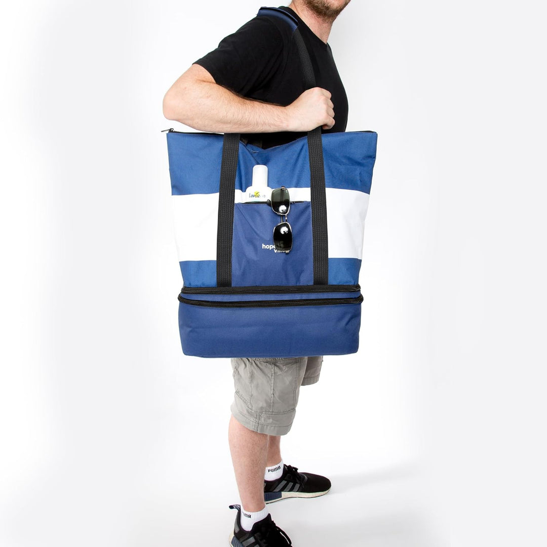grosse XXL Strandtasche mit Reissverschluss und integrierter Kühltasche, wasserabweisende Familien P