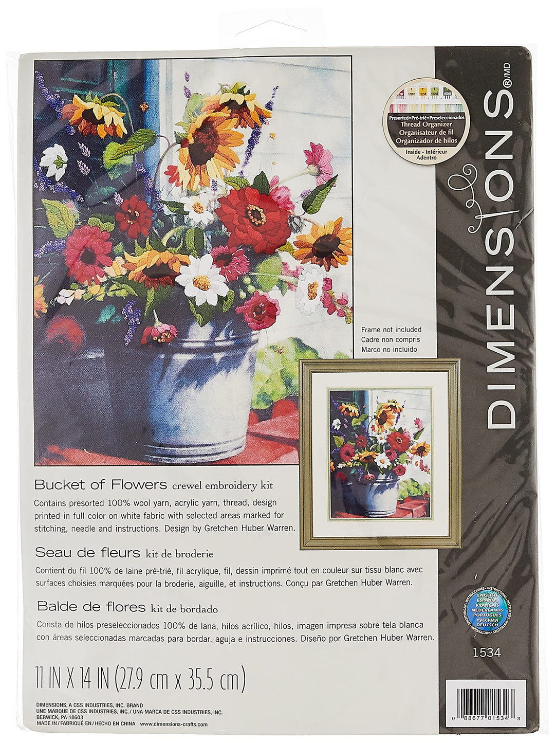 Dimensions D01534 Zählmusterpackung mit Zählmuster, Wolle, Mehrfarbig Eimer mit Blumen, Eimer mit Bl