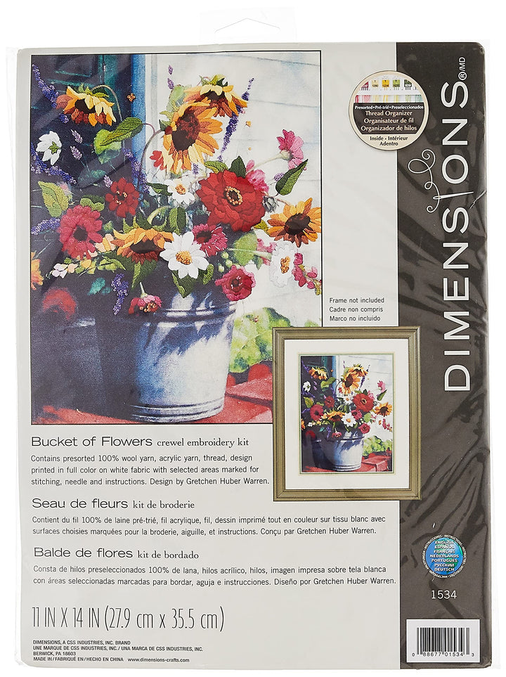 Dimensions D01534 Zählmusterpackung mit Zählmuster, Wolle, Mehrfarbig Eimer mit Blumen, Eimer mit Bl