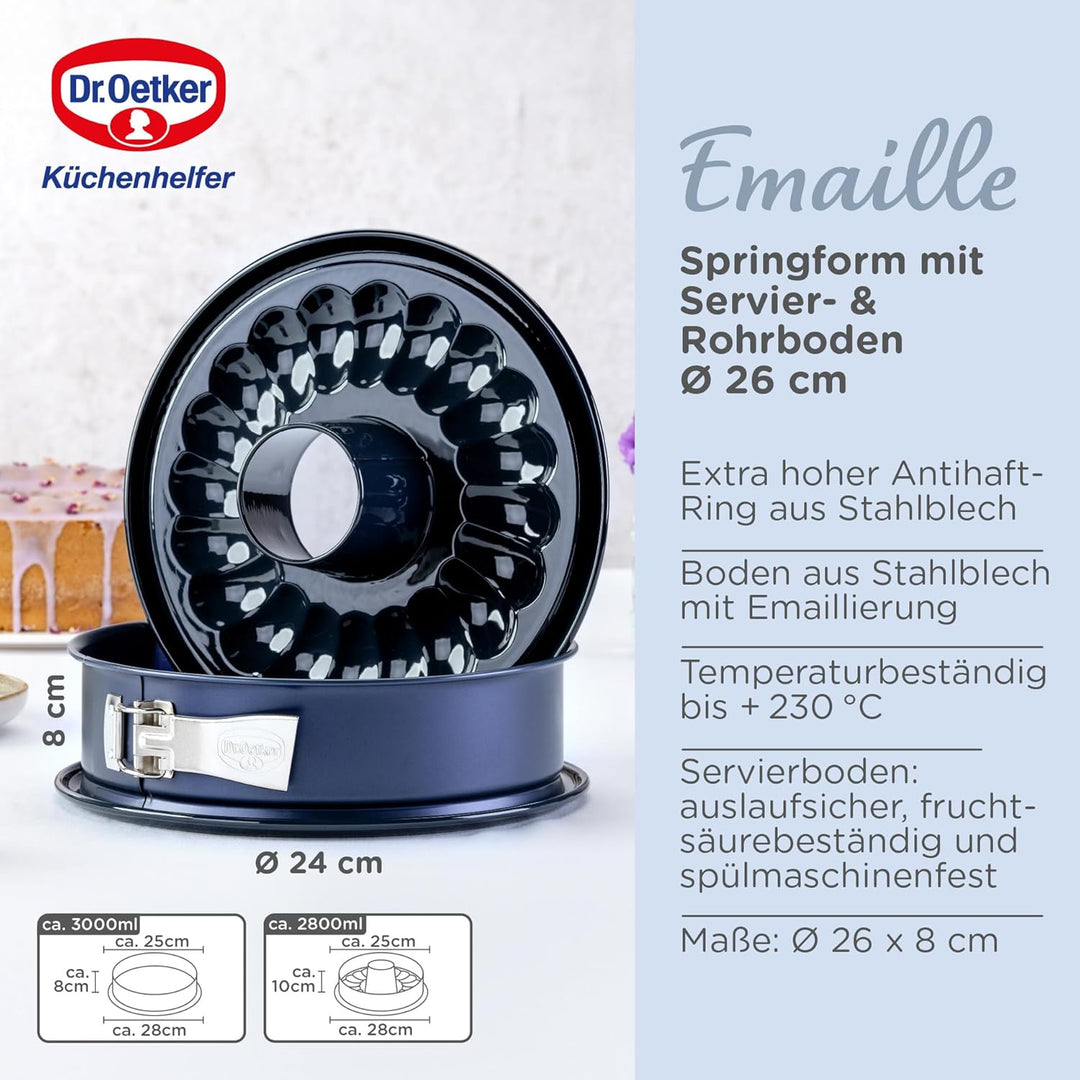 Dr. Oetker Springform Ø 26 cm Back-Liebe Emaille – Inklusive Flach- und Rohrboden – Schnitt- & kratz