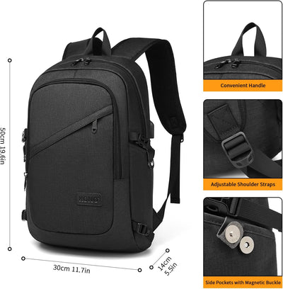 Kono Laptop-Rucksack Diebstahlsicherung Reisen Geschäft Arbeiten Computer Schwarz, Schwarz