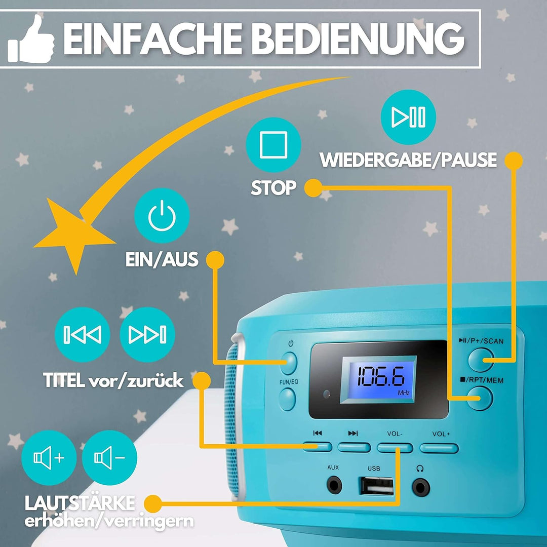 Tragbare Boombox | FM Radio | AUX-In | CD/CD-R | USB | Kopfhöreranschluss | Kompaktanlage | CD-Playe