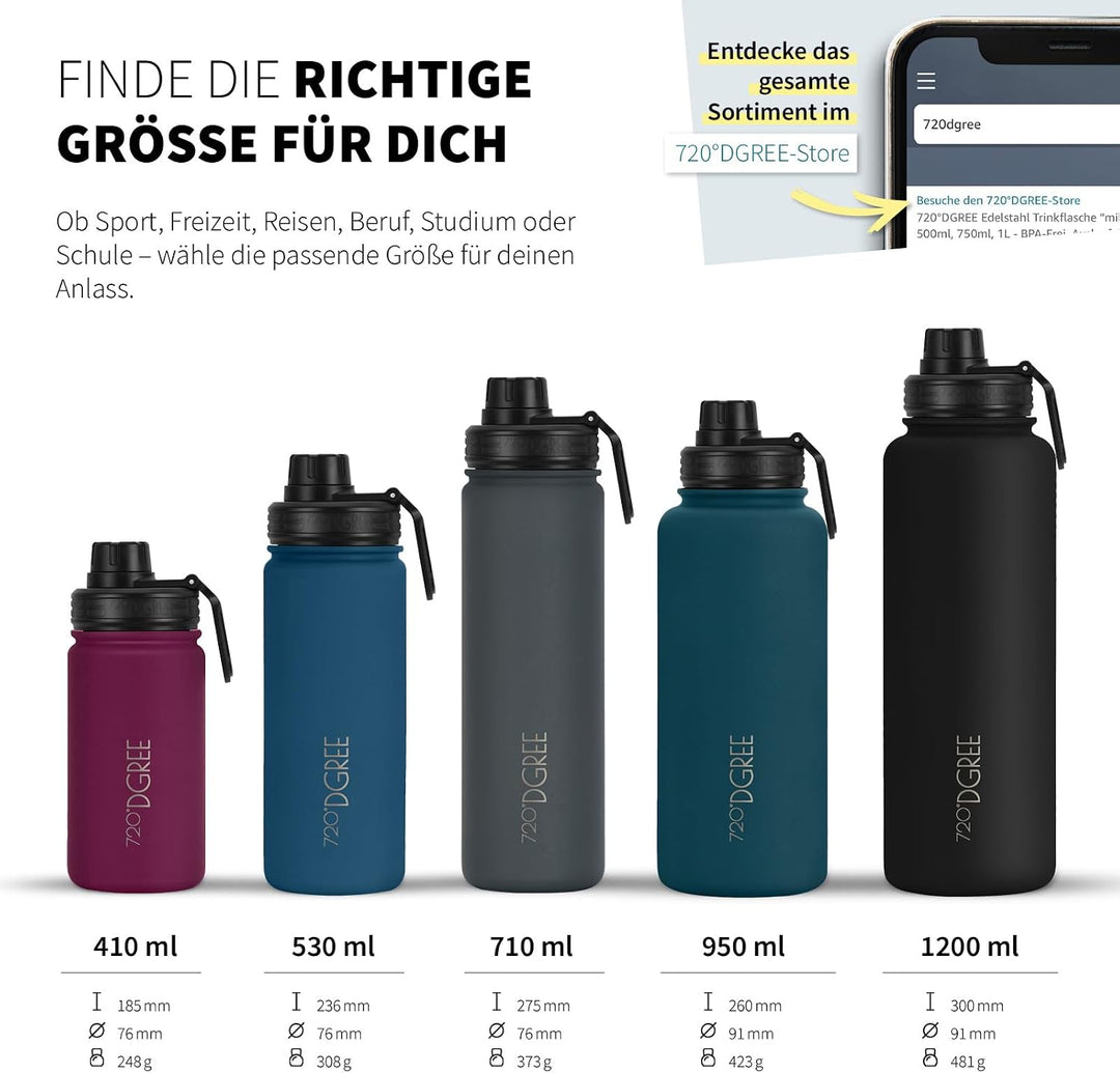 720°DGREE Edelstahl Trinkflasche “noLimit” – 710ml - Auslaufsicher, Kohlensäure geeignet, BPA-Frei -