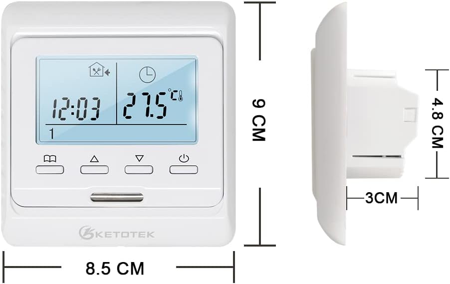KETOTEK Digital Thermostat Fussbodenheizung Elektrisch Programmierbar Unterputz mit fühler AC 230V 1