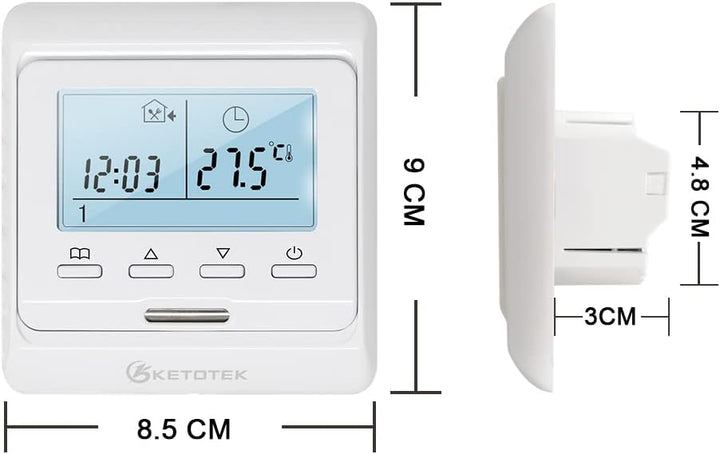 KETOTEK Digital Thermostat Fussbodenheizung Elektrisch Programmierbar Unterputz mit fühler AC 230V 1