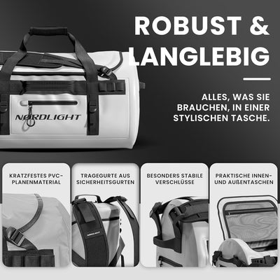 Wasserfeste Reisetasche Duffle Bag 60L - mit Rucksackfunktion (Anthrazit) | Praktische Aussen- und I