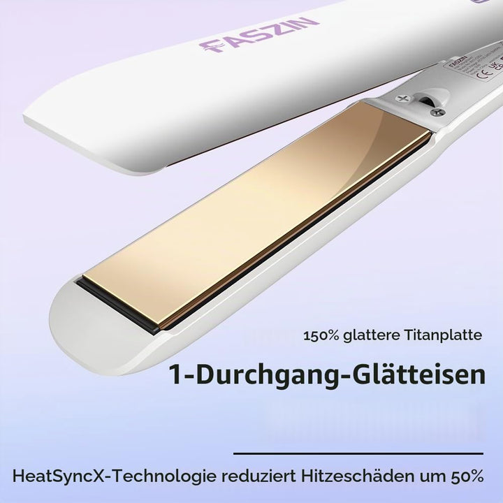 Faszin Haarglätter, 15 Sekunden schnelles Aufheizen, Haarglätter mit negativen Ionen aus reinem Tita