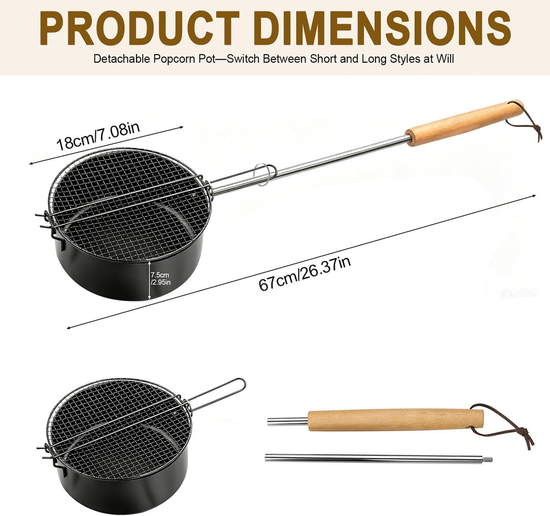 Popcorn Maker Lagerfeuer aus Kohlenstoffstahl, Outdoor Popcorn-Pfanne mit Hitzebeständigem Sicherhei