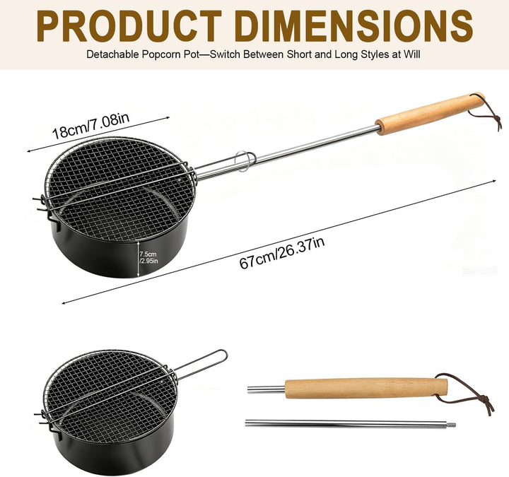 Popcorn Maker Lagerfeuer aus Kohlenstoffstahl, Outdoor Popcorn-Pfanne mit Hitzebeständigem Sicherhei