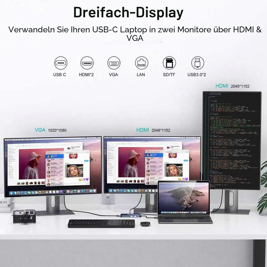 USB Docking Station Giq USB C Hub USB 3.0 to Dual HDMI VGA Adapter Triple Display Laptop Monitors Co