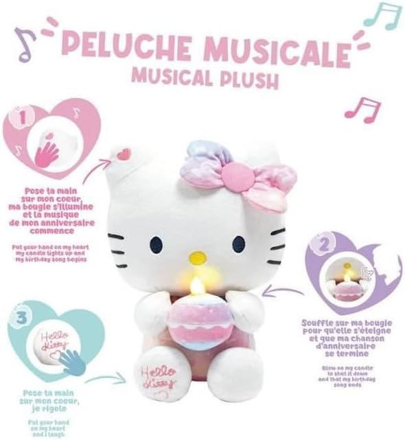 Jemini 024404 Hello Kitty Plüschtier, interaktiv, Geburtstag, +/- 26 cm (Lied, Kerze und Lachen)