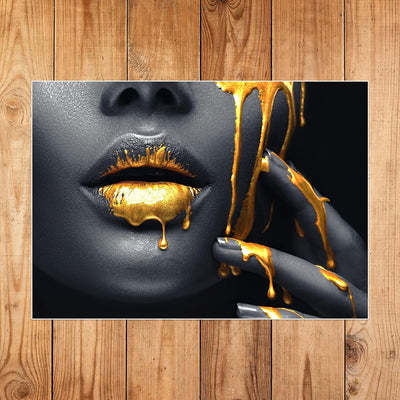 wandmotiv24 Poster als Wanddeko, Grösse Din A0, Frauen Lippen mit Goldener Farbe, Beauty, Frau, Make