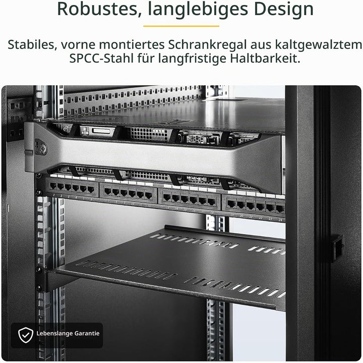 StarTech.com 1HE Fachboden - 1U perforiertes Universal-Rack-Montage-Regal für 19 Zoll Netzwerkschrän