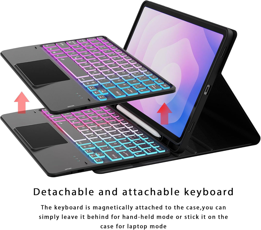 für Samsung Galaxy Tab S11 2025 Hülle mit QWERTZ Tastatur - Regenbogen-Hintergrundbeleuchtung Magnet