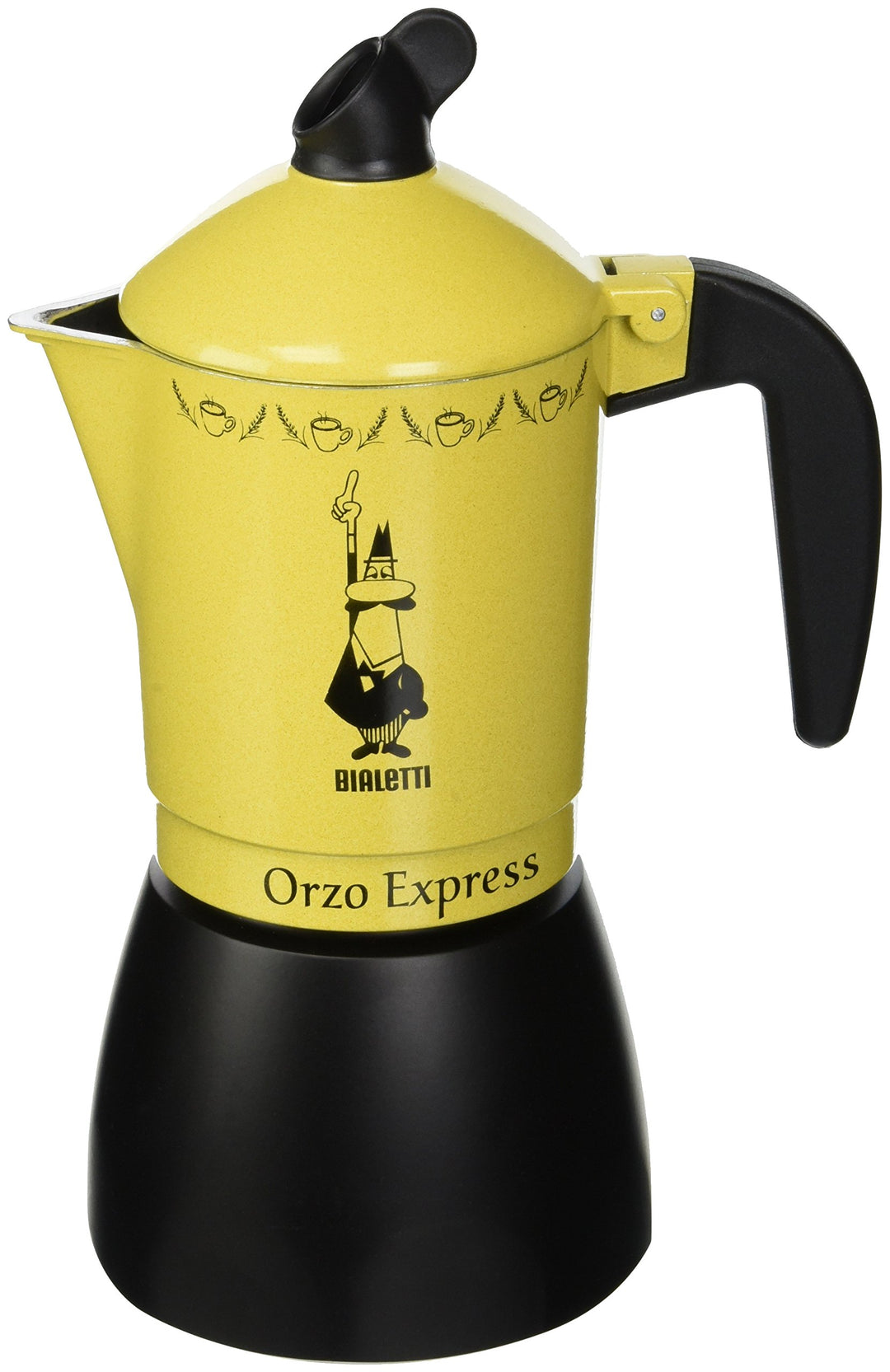 Bialetti 5334 Moka Orzo Express Caffettiera con Orziera, Alluminio, Giallo, 4 Tazze, Yellow 4 Tassen
