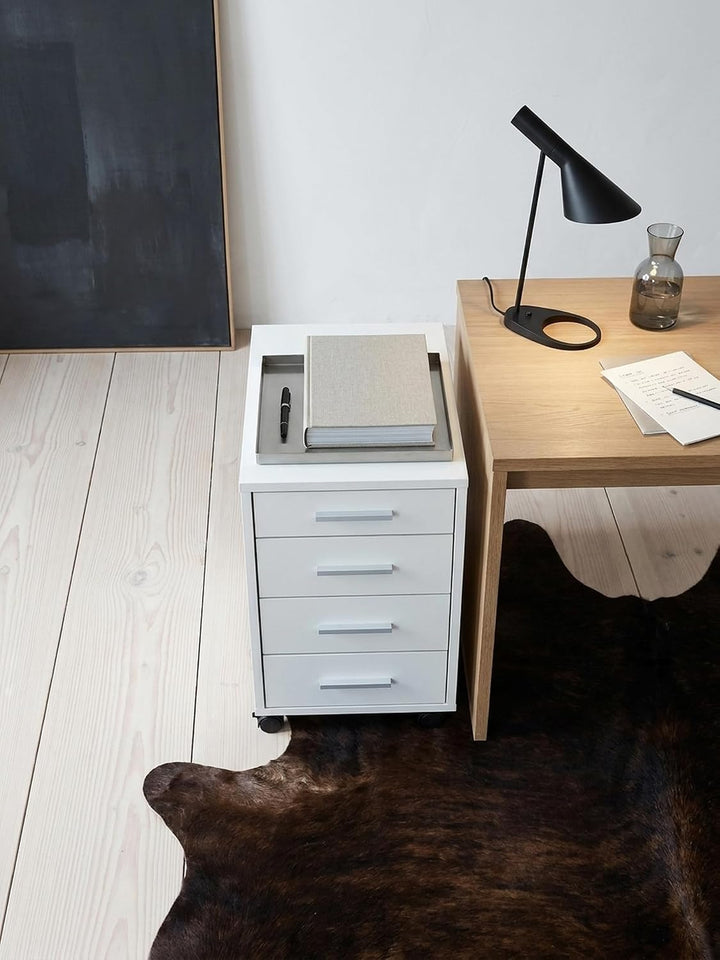 Rollcontainer Weiss 33 x 63 x 38 cm Holz Schubladenschrank Schreibtisch | Büro Schrank mit 5 Schubla
