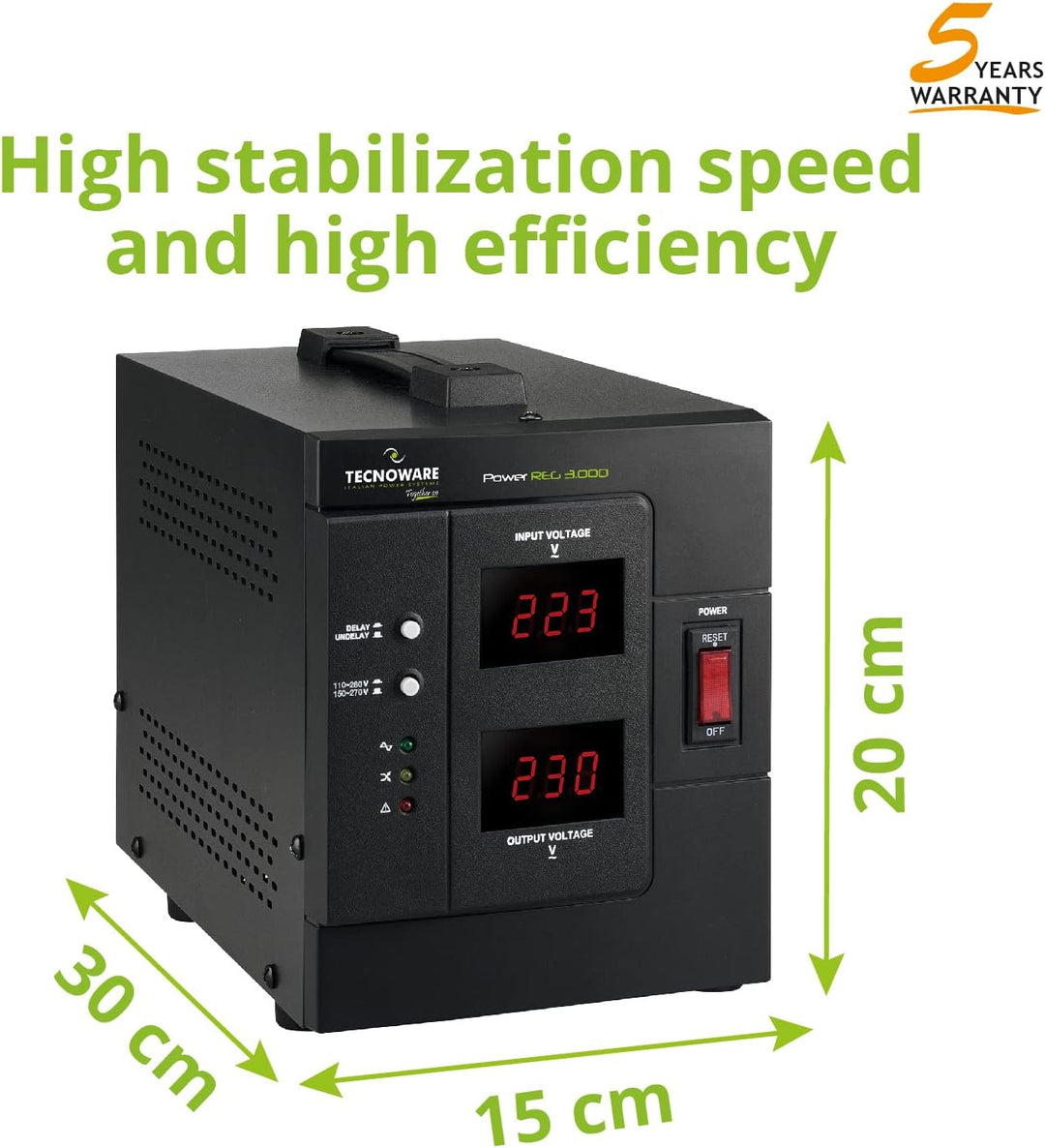 Tecnoware Power Reg 3000VA - Einphasiger Elektronischer Stabilisator - Stabilisierung ±6% - Kabelein