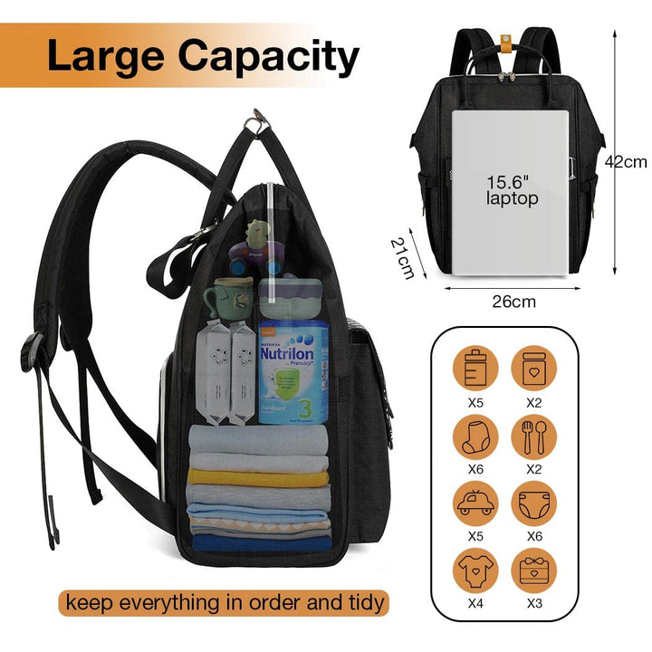 Lekebaby Wickelrucksack Wickeltasche mit Wickelunterlage, Schwarz, Schwarz