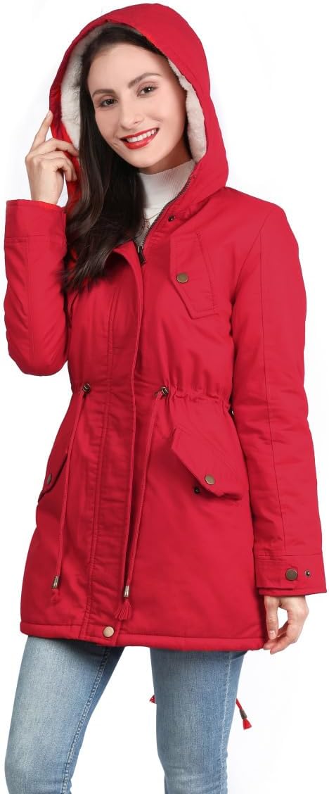 YYNUDA Wintermantel Damen Warm Gefüttert Winter Parka Mittellang Winterjacke Winterparka mit Fellkap