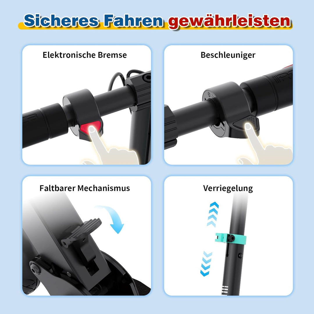 RCB TECH E-Scooter Kinder (8-12-16 Jahre) - Faltbarer Elektroroller für Kinder - Max Reichweite 16 K