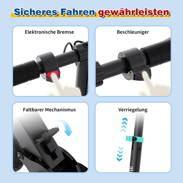 RCB TECH E-Scooter Kinder (8-12-16 Jahre) - Faltbarer Elektroroller für Kinder - Max Reichweite 16 K