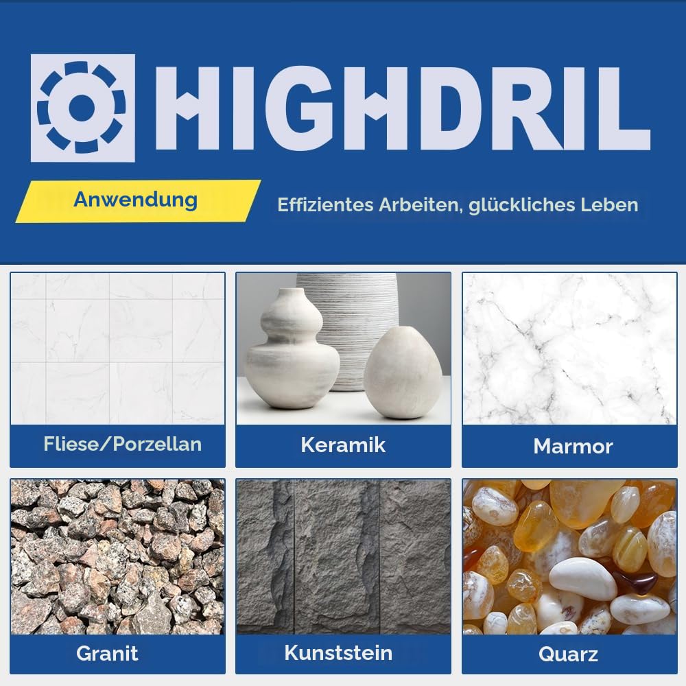 HIGHDRIL Diamant Bohrkrone - 60mm Lochsäge Fliesen M14 Gewinde für Porzellan Fliese Keramik Granit M