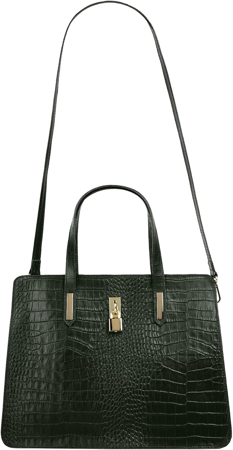 Cluty Handtasche Echt Leder Damen - 021321 Dunkelgrün, Dunkelgrün