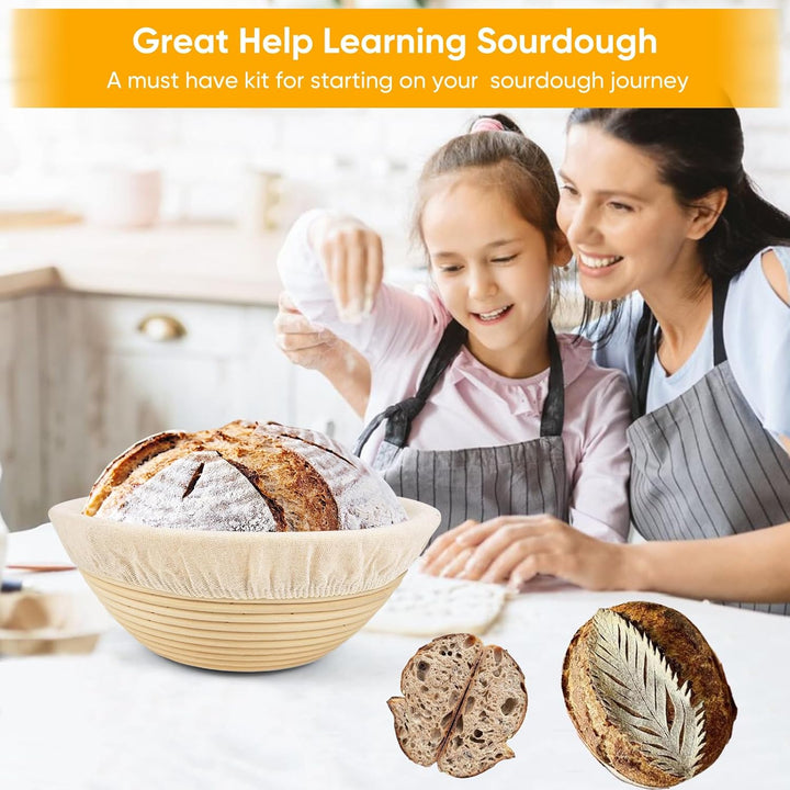 Gärkorb Brot Set,Gärkörbchen,23cm Rundes Gärkorb Zum Brotbacken-Set für Professionelle und Häusliche