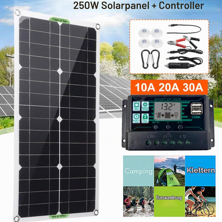 Solarmodul-Kit, 250 W 12 V/24 V Wasserdichtes Tragbares Solarmodul-Starter-Kit mit 250 W Monokristal