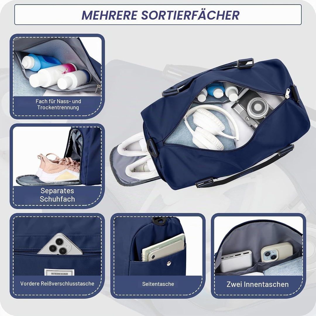 HYC00 Sport Duffel Bag Damen Sporttasche für Damen Herren mit Nassfach &amp; Schuhfach, Reisetasche Hand
