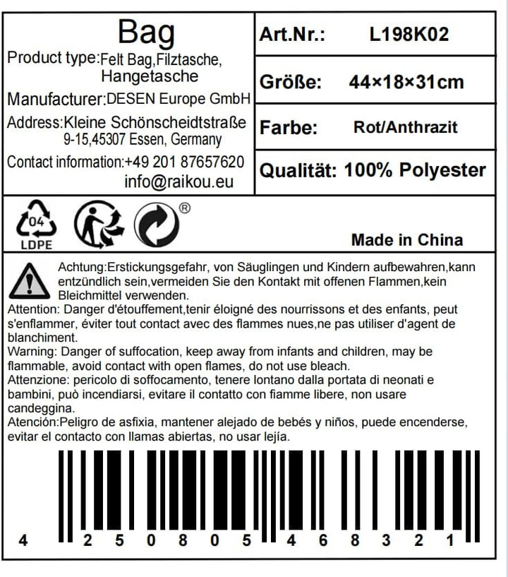 RAIKOU KULT Filz Tasche Shopper; in neuem Design; Filzkorb Einkaufstasche Henkeltasche Zeitungskorb