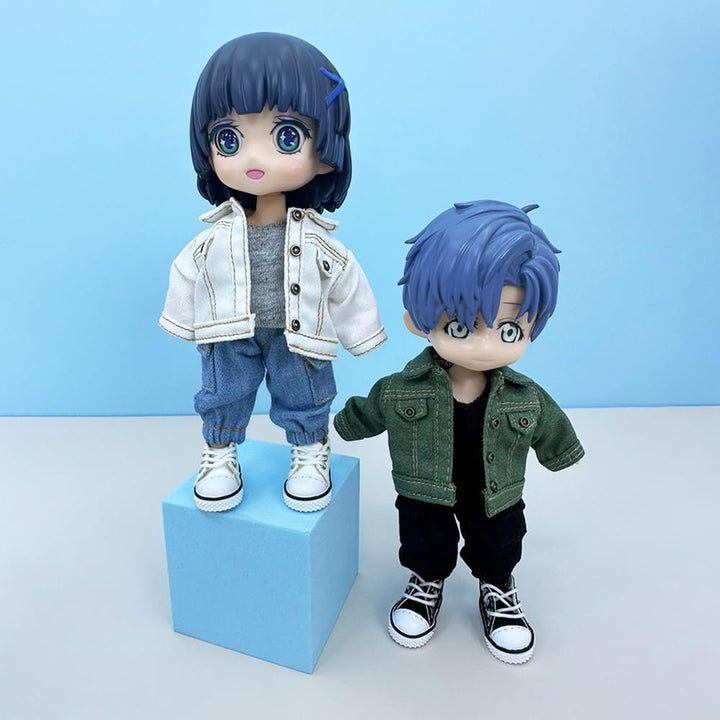 niannyyhouse OB11 1/12 BJD Puppenkleidung Mantel Tasche Hose Weste Schuhe Denim Outfit 10,9 cm Actio