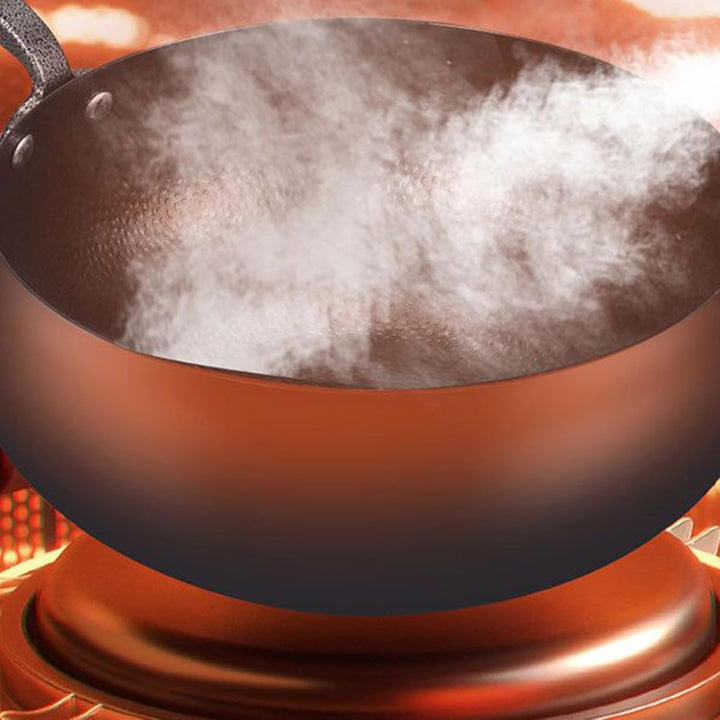 Koch-Wok, Eisen-Bratpfanne, 24 cm, kompakter, ergonomischer, unbeschichteter Wok mit Deckel, vielsei