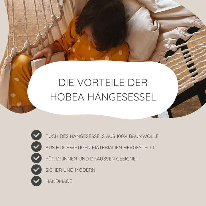 HOBEA-Germany Hängesessel Hängestuhl Hängesitz mit 2 Kissenhüllen :L (bis 120kg belastbar), Farben H