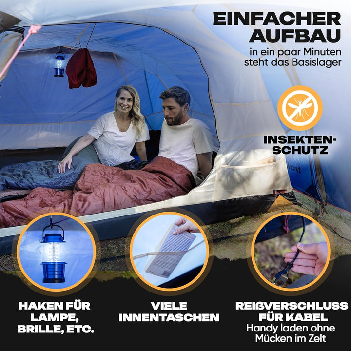 Cevedale Zelt 4 Personen Wasserdicht, leicht, kompakt & schnell aufbaubare Zelte, Camping Zelt mit V