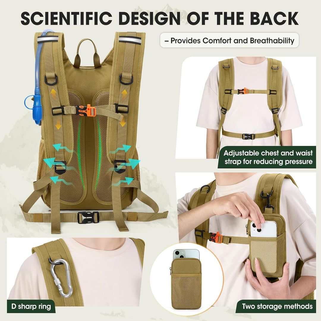 RAINSMORE Wanderrucksack 18L mit 2L Blase & Regenschutz | Leichter Trinkrucksack für Laufen, Radfahr