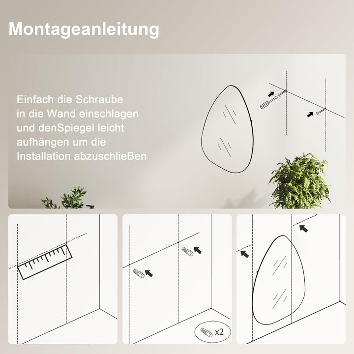 Rahmenloser Spiegel, unregelmässiger Spiegel 65 x 90 cm, moderner Wandspiegel, geeignet für Badezimm