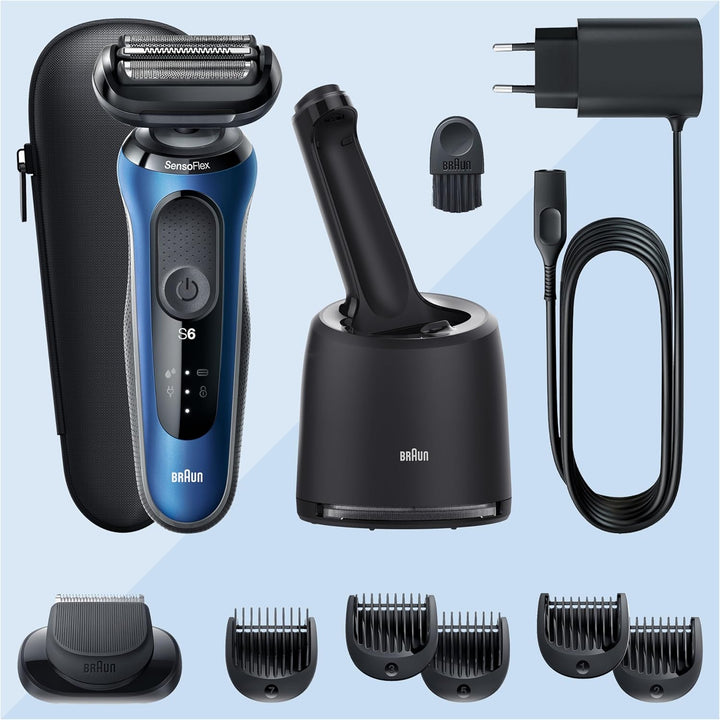 Braun Series 6 Rasierer Herren mit EasyClick Aufsatz, Elektrorasierer & Barttrimmer, Reinigungsstati