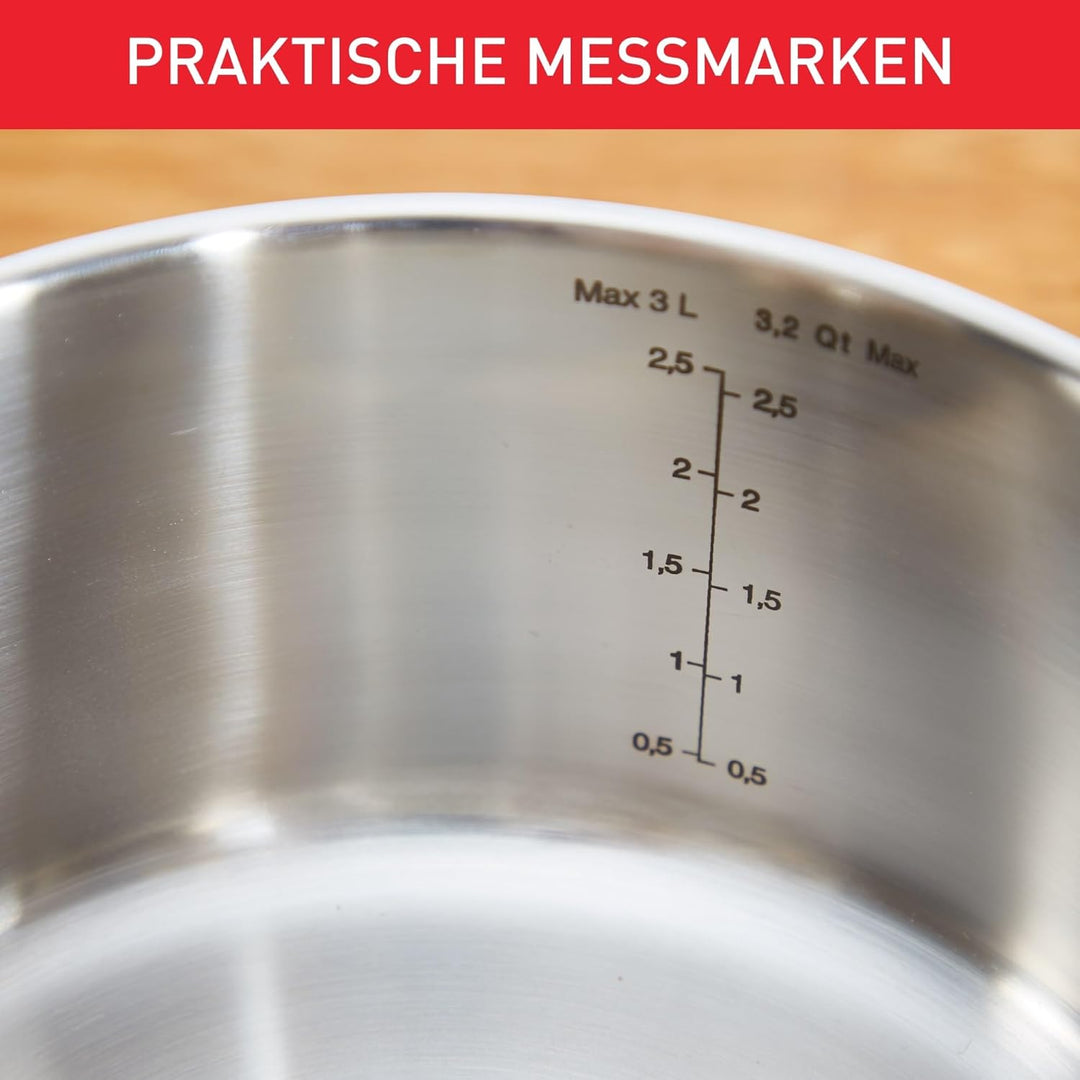 TEFAL DUETTO Stielkasserolle 16cm | A70522 | Edelstahl-Kochgeschirr | mit Siebdeckel und Ausgiesshil