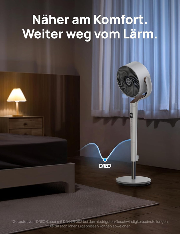DREO 20dB leiser Standventilator, 120°+120° Omni-direktionale oszillierende Ventilator, 26M Windentf