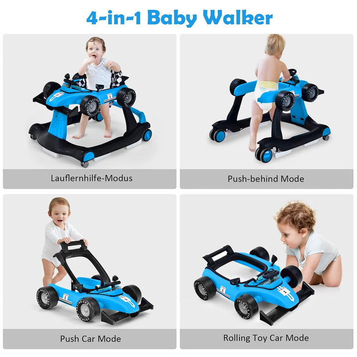 DREAMADE Lauflernhilfe, 4 in 1 Autoförmiger Lauflernwagen mit einstellbarer Geschwindigkeit, Musik &