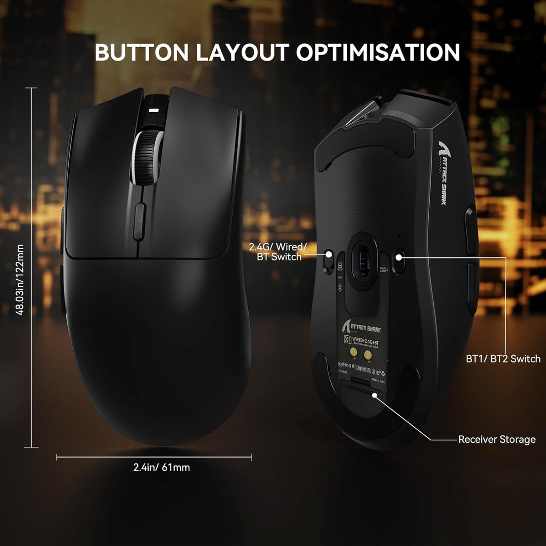 MAMBASNAKE x Attack Shark X1 Gaming-Maus mit Ladestation, 49g Ultralight, 40K DPI PAW3395 PRO-Sensor