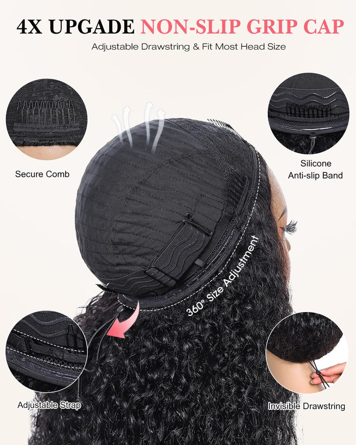 Tunfine Curly Half Wig Echthaar perücke 200 Dichte Water Wave 3 in 1 Seamless Flip Over Wigs Perücke