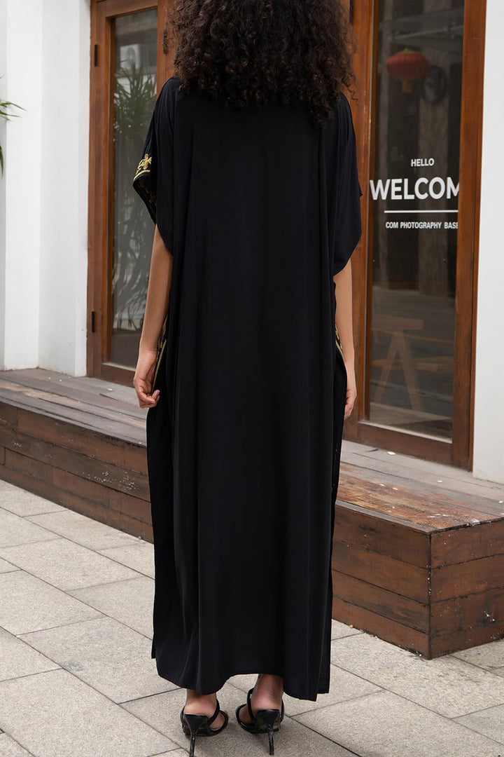 L-Peach Damen Stickerei Kaftan Loungewear Homewear Übergrosse Kimono Maxi Strandkleid Cover Ups Robe