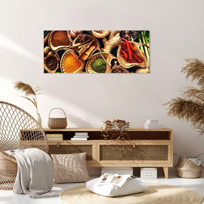 Wandbilder Dekoration Wohnzimmer Essen Kräuter Gewürze Panorama Bilder auf Leinwand 120x50cm Leinwan