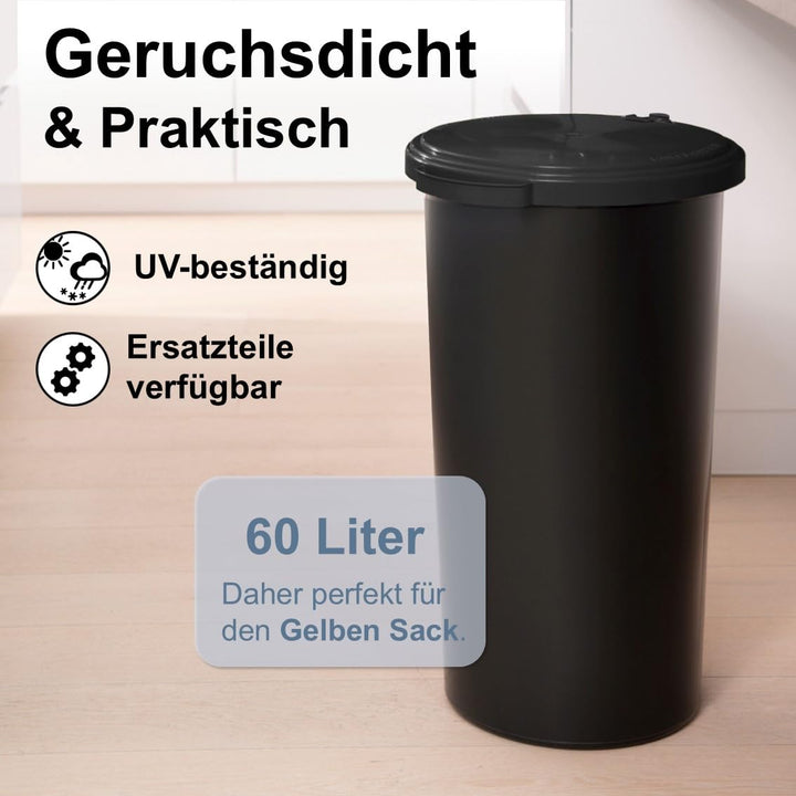 KUEFA VL 60l Müllsackständer, Mülleimer, Sammelbehälter mit Scharnierdeckel für den Gelben Sack, Pfa