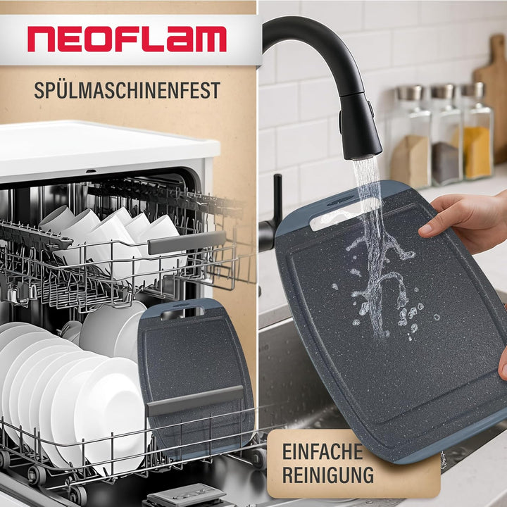 Neoflam Microban Antimikrobielles Schneidebrett aus Kunststoff, 3 Sets, BPA-frei, rutschfester EZ-Gr