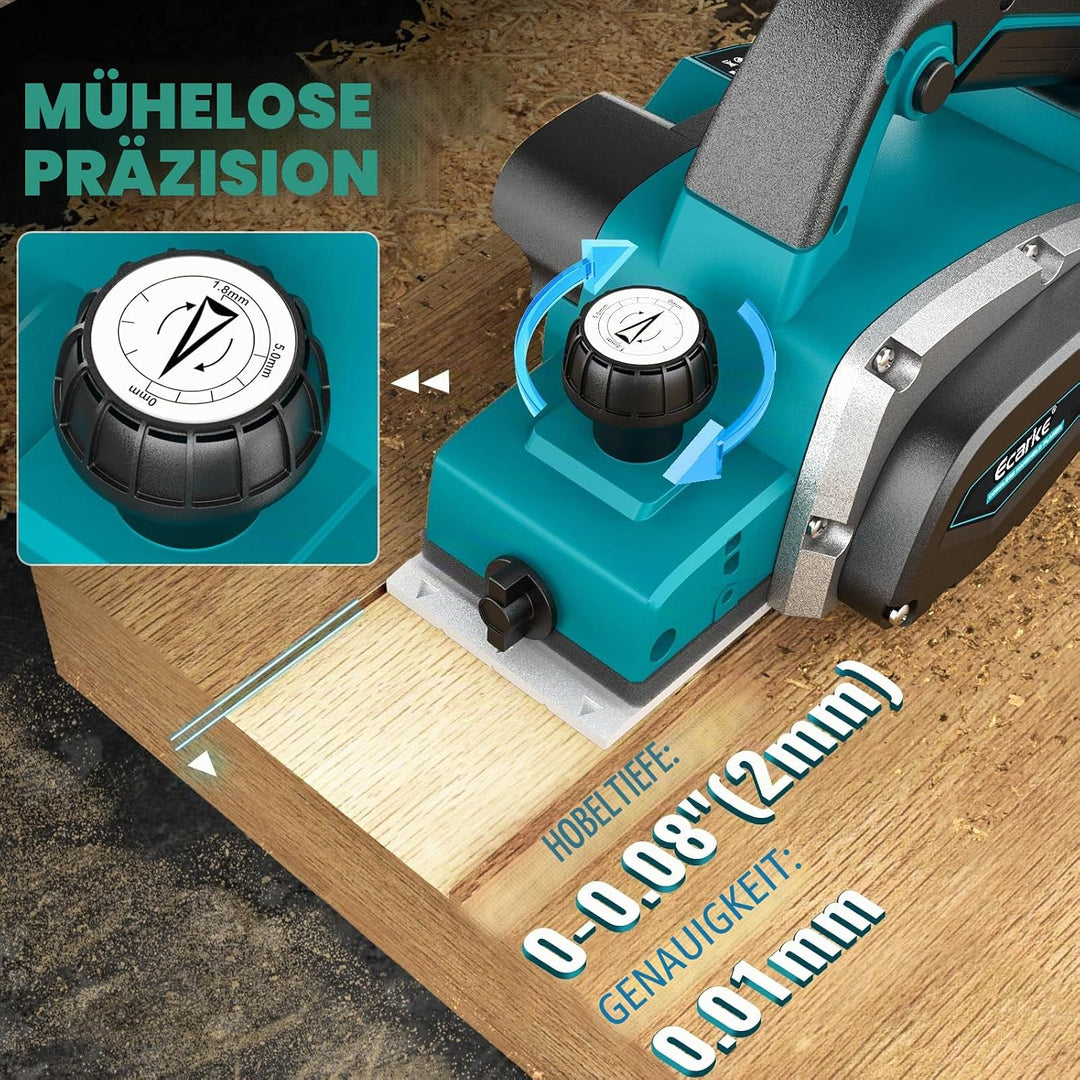 Ecarke Akku-Randhobel 750W für Makita 18V Batterie, bürstenloser Elektrohobel – 15000 U/min, 82mm Ho