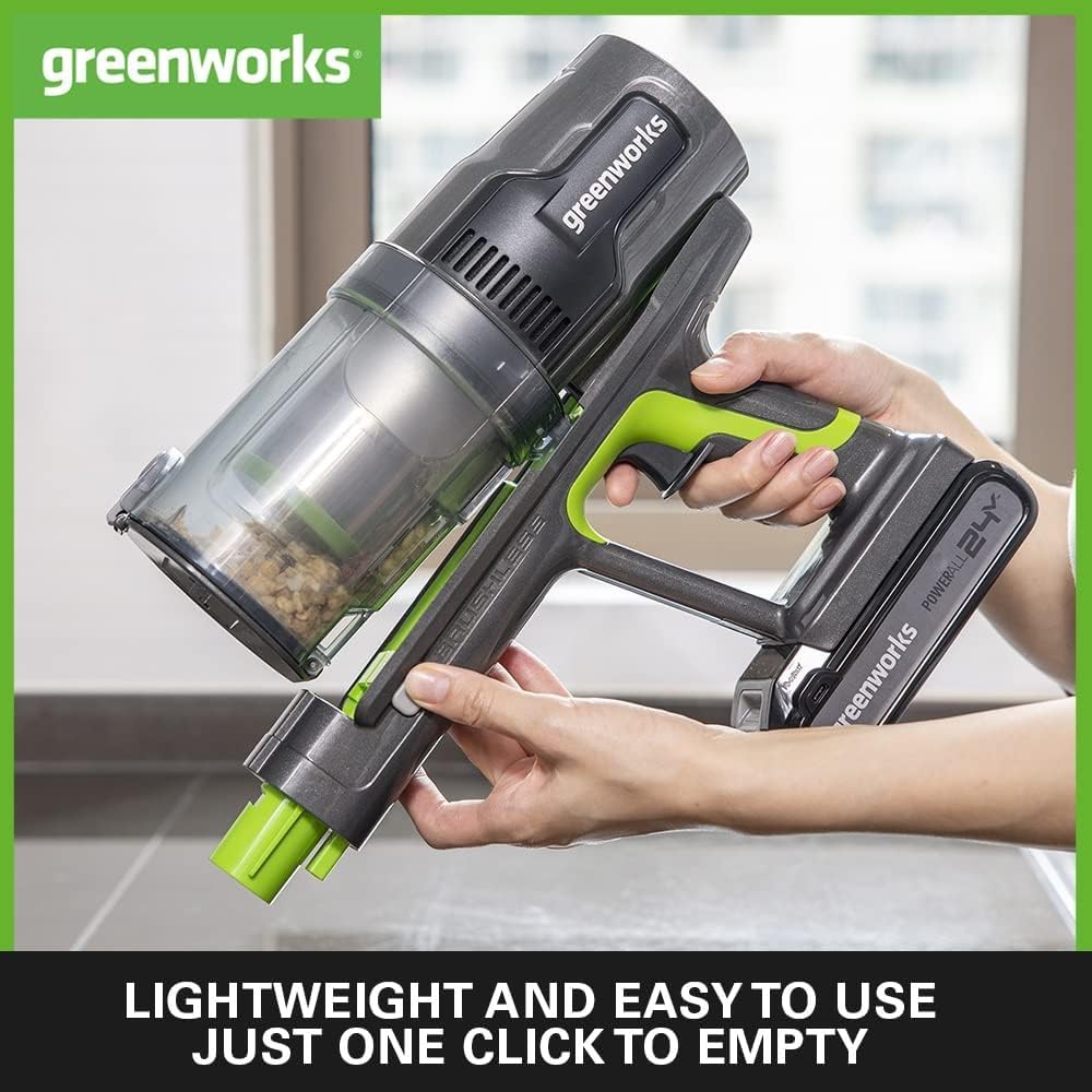 Greenworks Kabelloser Staubsauger, hohe Saugleistung, Hepa-Filter, Tierhaaraufsatz, 3 Leistungsstufe